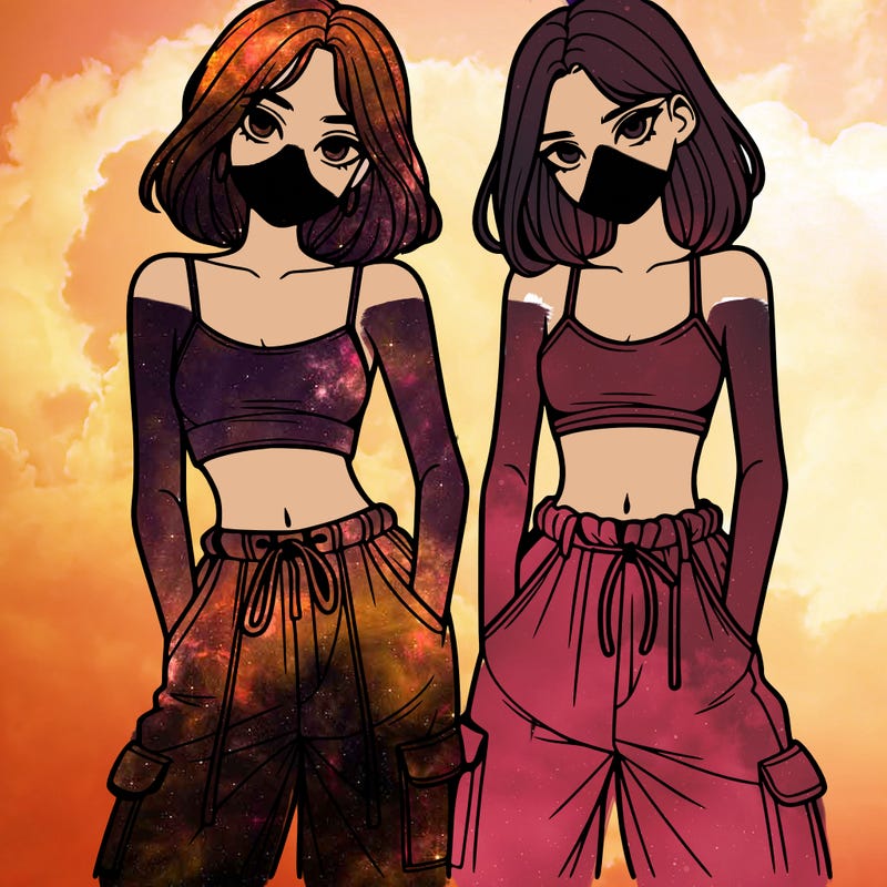two girls with crop top with baggy pants