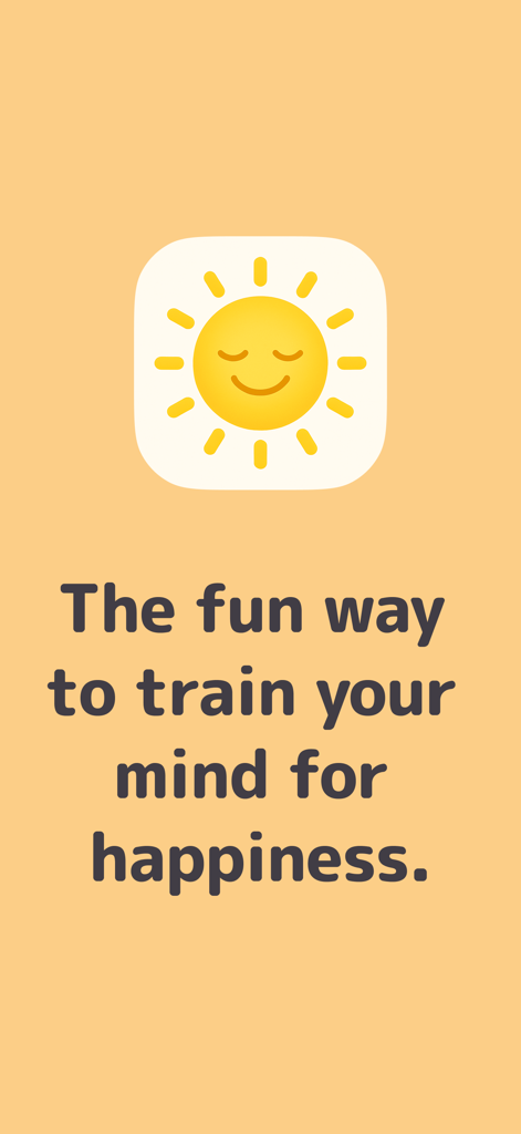 Vision Board Perfectly Happy - Perfectly Happyアプリのスクリーンショット。笑顔の太陽のアイコンと「心を鍛える楽しい方法」というタグラインが付いています。