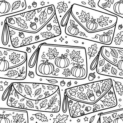 Dive into the cozy vibes of autumn with this delightful coloring page featuring stylish clutch bags adorned with fall leaves, pumpkins, and acorns. It's the perfect creative activity for kids to celebrate the season with a touch of fashion.