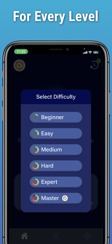 Killer Sudoku by Logic Wiz - Difficulty selection screen in the Killer Sudoku app showing levels from Beginner to Master