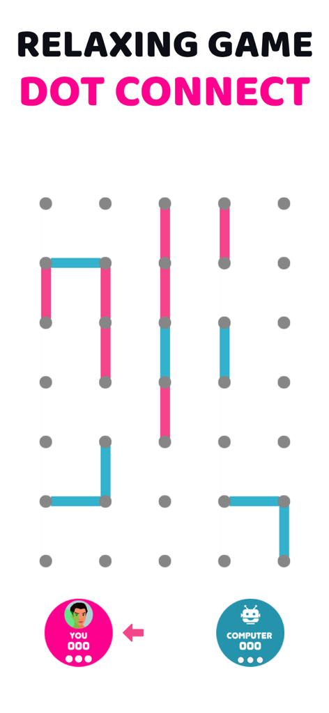 No WiFi Games - Offline Games - Gameplay of a relaxing dot connect puzzle game from the No WiFi Games app showing pink and blue lines on a grid