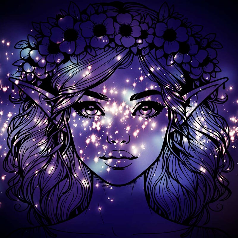 realistic female elf with flower crown