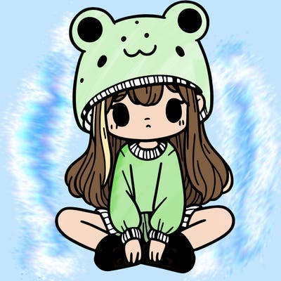 a girl wearing a frog hat and some frog socks