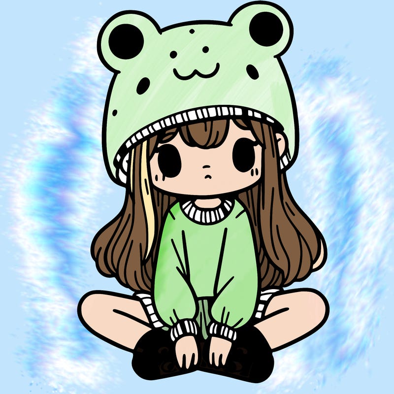 a girl wearing a frog hat and some frog socks