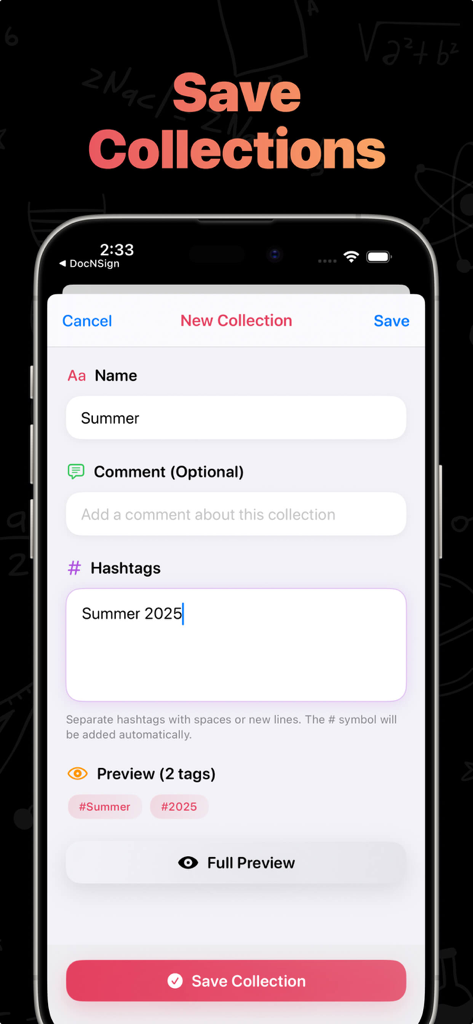 Get Followers & Likes Boost - Interface for creating and saving a custom social media hashtag collection