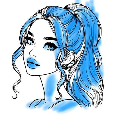 realistic girl with a ponytail on her hair and lips