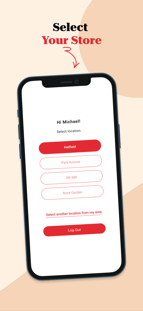 KFC Connect - Store selection screen in the KFC Connect app for restaurant managers