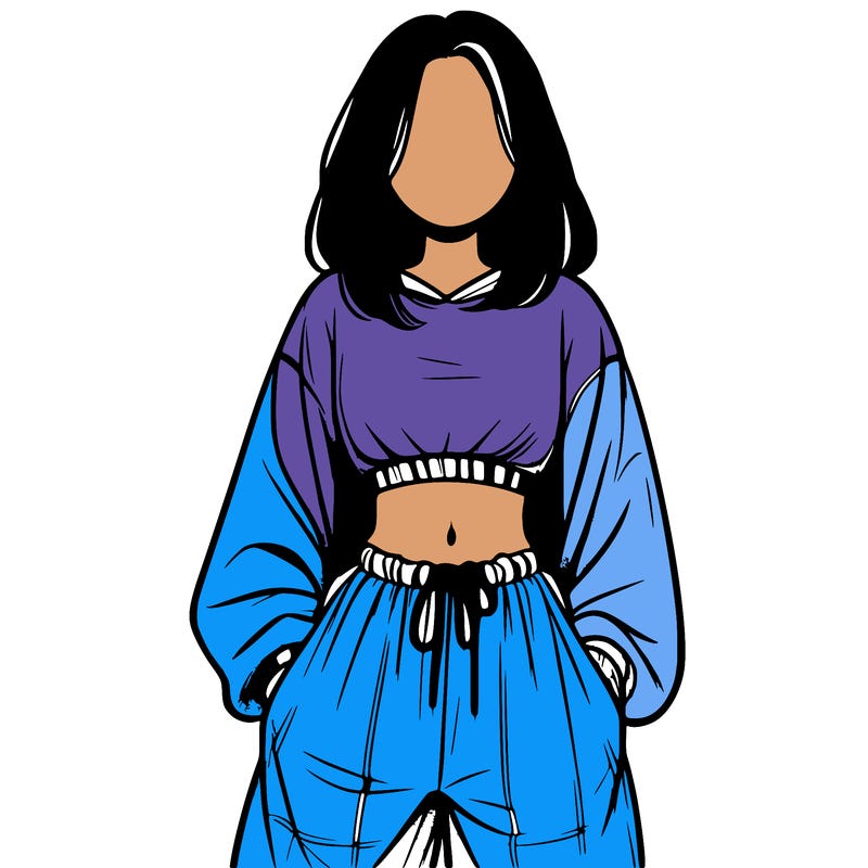 realistic girl faceless with baggy pants and a crop top