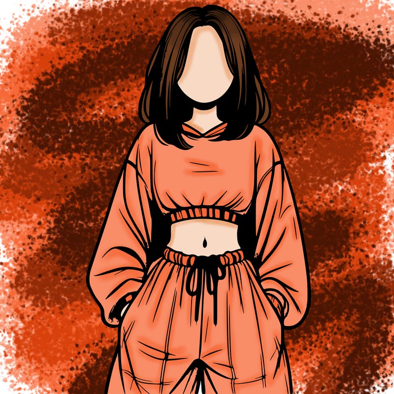 realistic girl faceless with baggy pants and a crop top