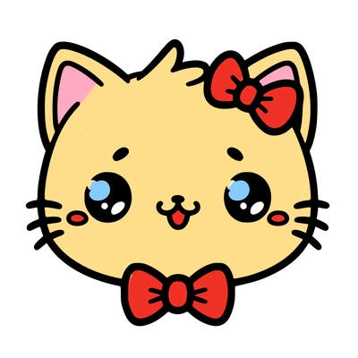 kawaii cat with a bow tie hanging from his ear