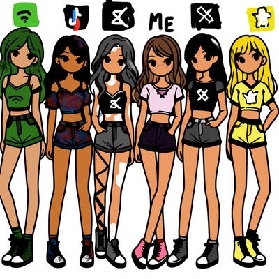 a group of girls wearing crop tops and shorts