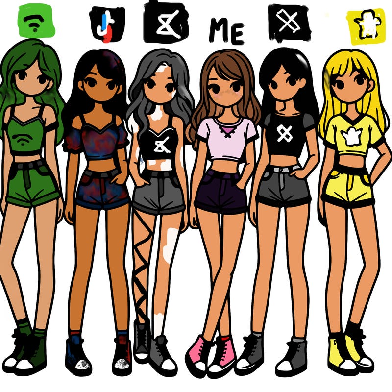 a group of girls wearing crop tops and shorts