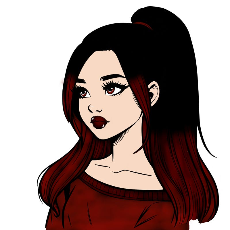 realistic girl with a high ponytail