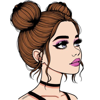 realistic girl with buns on the top of her head