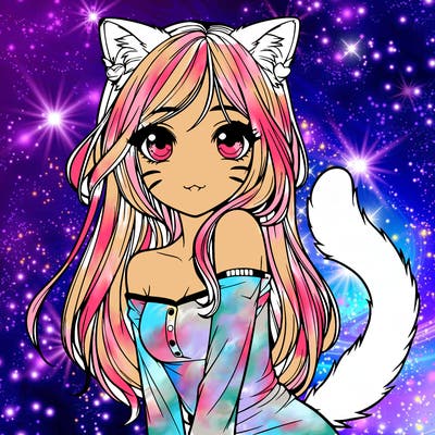 realistic girl with cat ears and tail