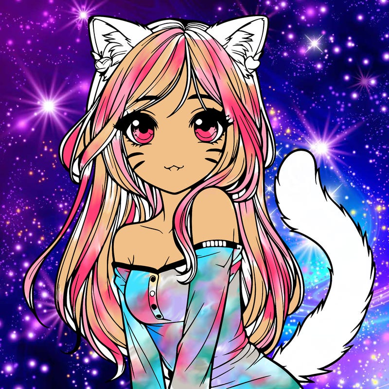 realistic girl with cat ears and tail