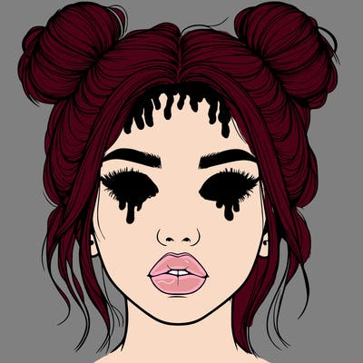 realistic girl with two buns on her hair and lips