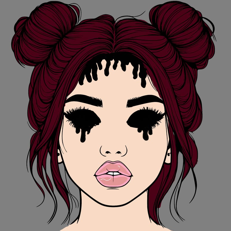 realistic girl with two buns on her hair and lips