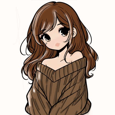shy pretty girl wearing a sweater that is falling off one shoulder portrait