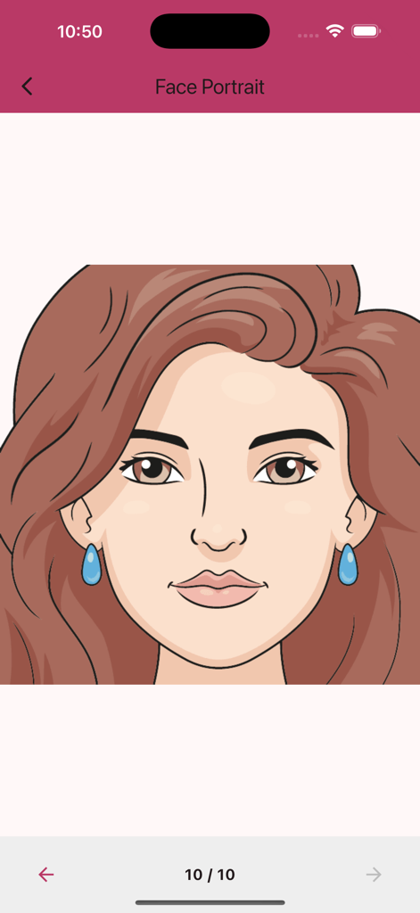Learn Drawing - Step by Step - Un retrato de rostro de mujer con cabello castaño, dibujado paso a paso