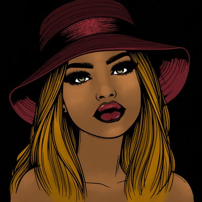 realistic girl with lips and hat