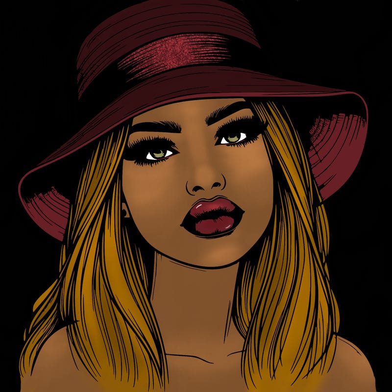 realistic girl with lips and hat