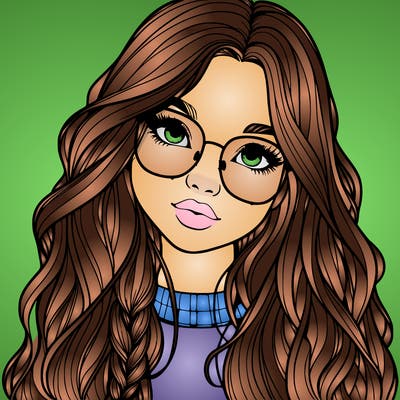 girl with long hair and freckles and glasses realistic