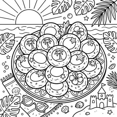 Get ready for a delicious coloring adventure with our Summer Thumbprint Cookies design. This delightful page combines scrumptious cookies with sunny beach elements, perfect for a relaxing creative break.