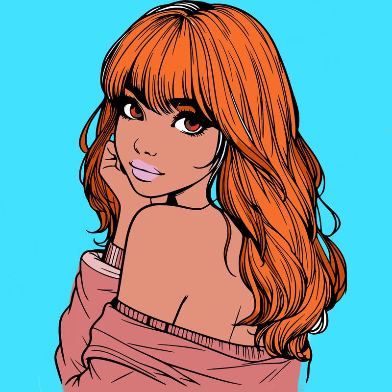 realistic girl with bangs looking over her shoulder