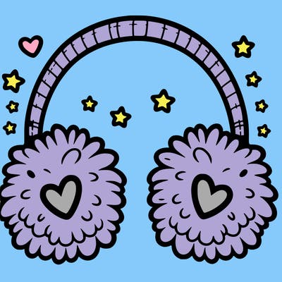 fluffy earmuffs with star or heart designs.