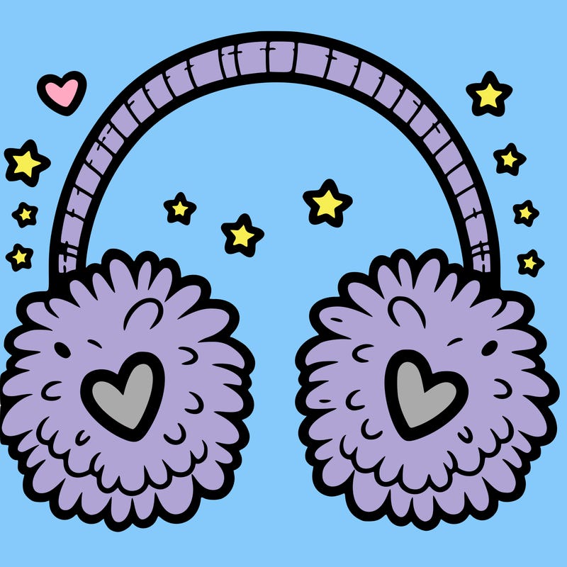 fluffy earmuffs with star or heart designs.