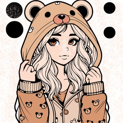 realistic girl in a animal pjs hoodie