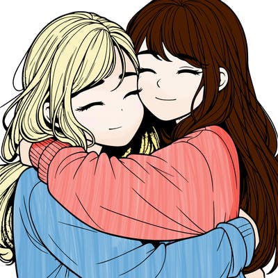realistic two girls hugging