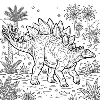 Step back in time to the age of dinosaurs with this captivating Stegosaurus Ungulatus coloring page. Explore the intricate details of this magnificent herbivore as it navigates a lush prehistoric landscape.