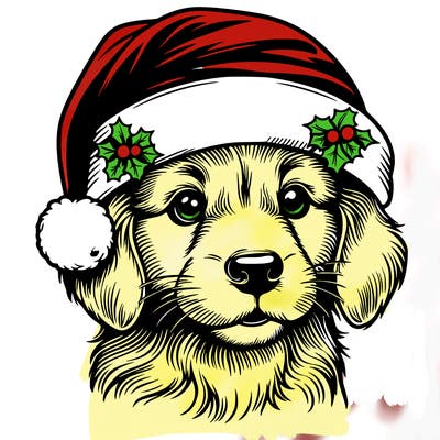 realistic dog wearing a santa hat