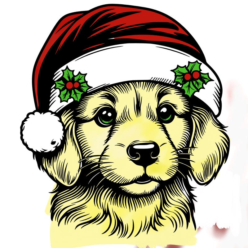 realistic dog wearing a santa hat