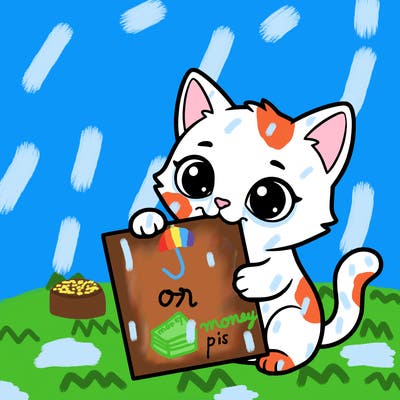 a small cat with a blank sheet of paper in its hand. the cat is sooooooo cute!