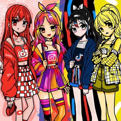 teen manga girls group of 4
