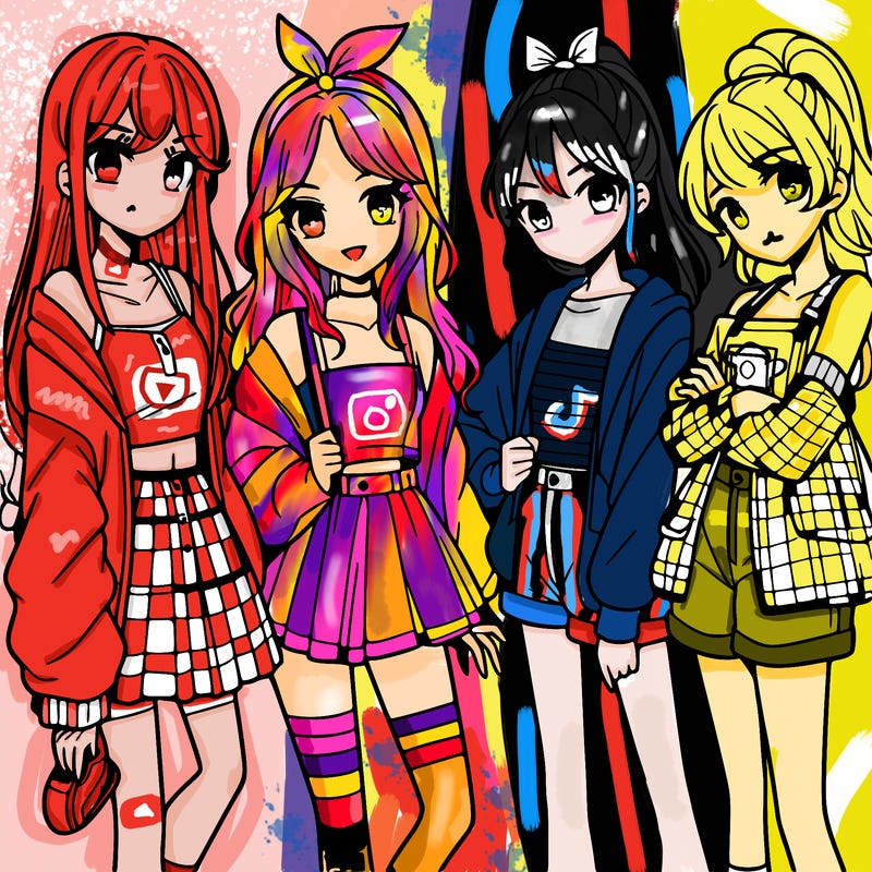 teen manga girls group of 4