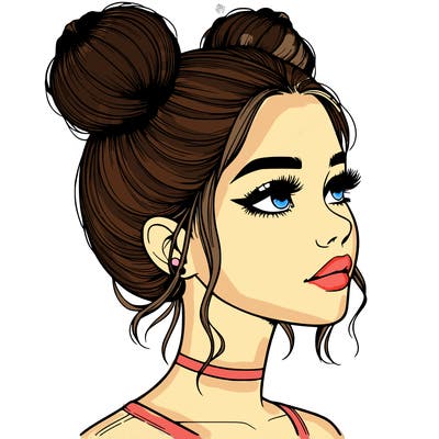 realistic girl with buns on the top of her head
