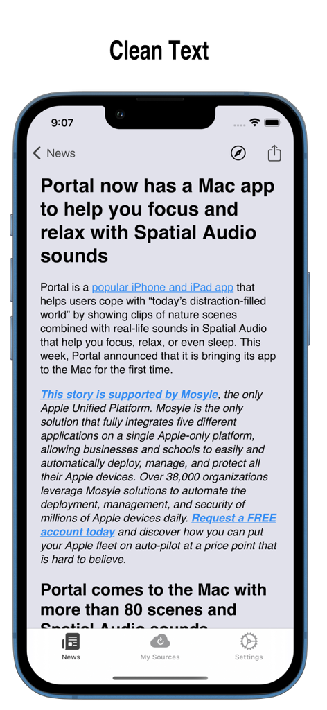 GoNews: news without adds - GoNews app displaying a distraction-free news article in a clean reading view.