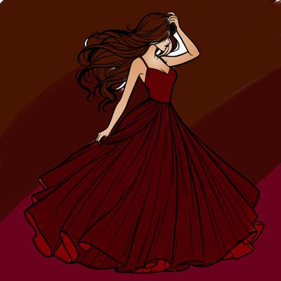 realistic woman with dress flowing in the wind