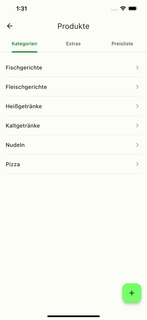 Order App – Mobile Ordering - Mobile ordering app screen showing a menu of product categories including fish meat and pizza