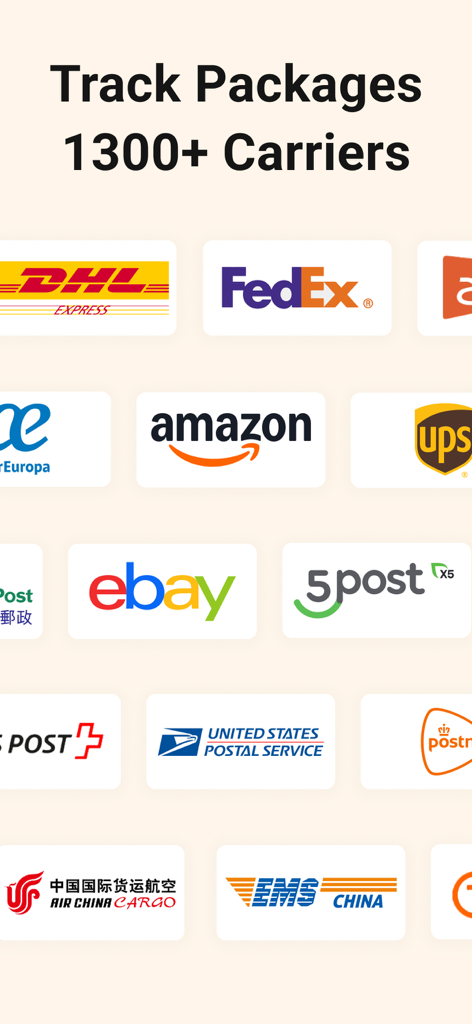 Package Tracker Parcel Tracker - Display of supported global shipping carriers including Amazon FedEx UPS and DHL