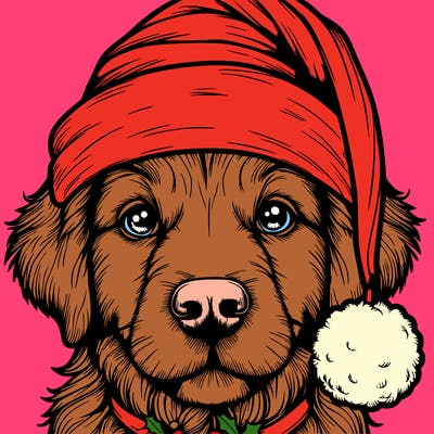 realistic dog with a christmas hat