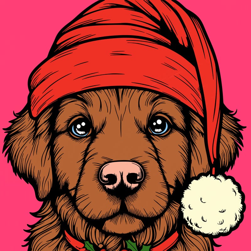 realistic dog with a christmas hat