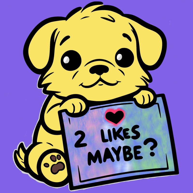 a puppy holding a sign that says 2 likes maybe?