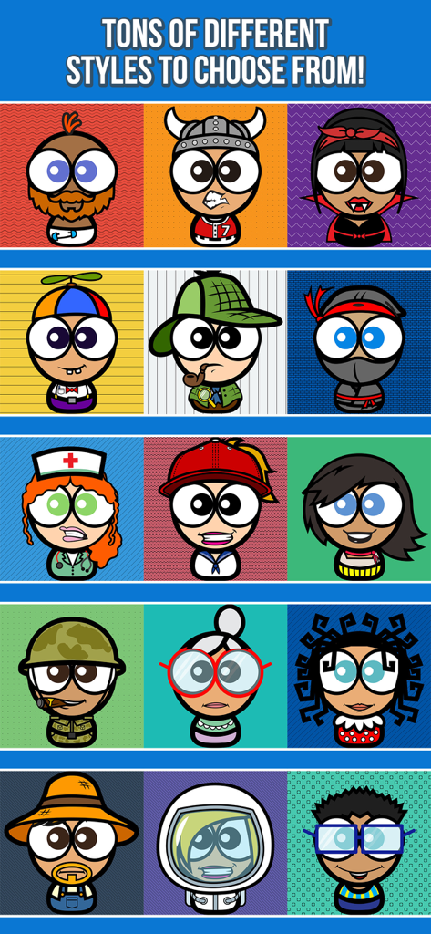 Cute Avatar Creator - A variety of cartoon avatar characters with different outfits and accessories