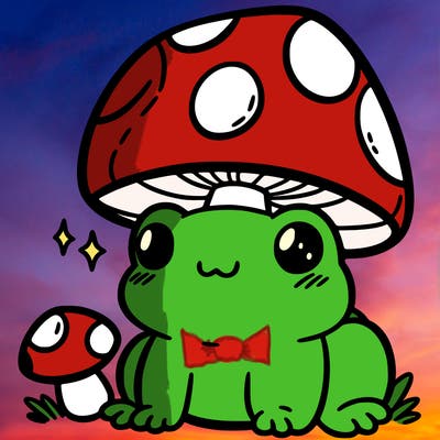 a cute frog with a mushroom hat