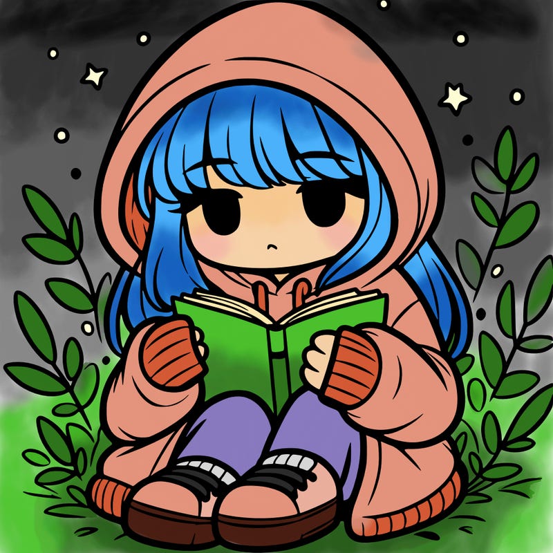 girl in oversized hoodie reading a book